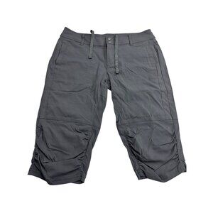 Prana Womens Grey Stretch Nylon-Blend Capri Pants Size 10 With Ruched Sides & Po